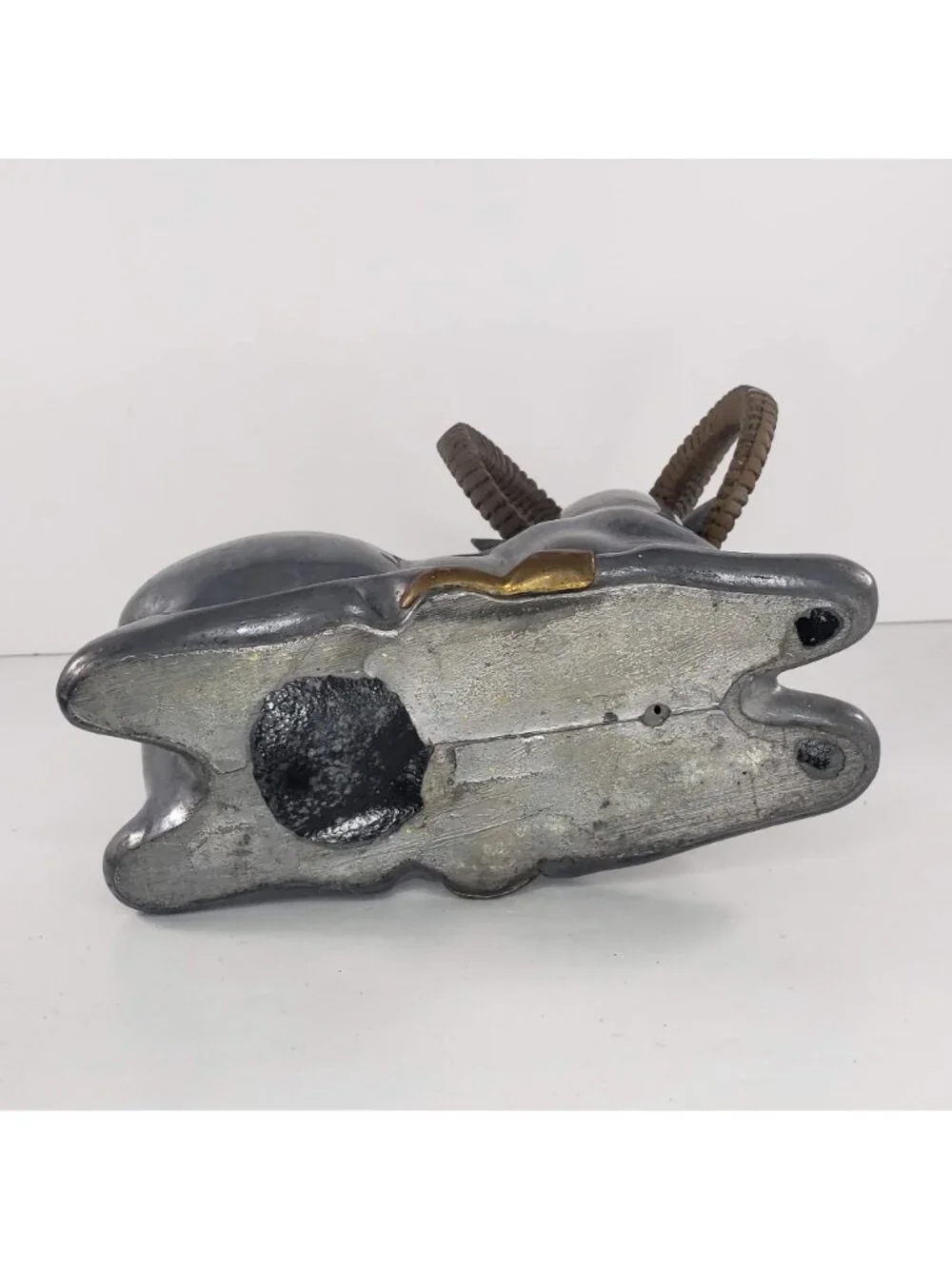 Art Deco Pewter Brass Ram Antelope Ibex Bookend Pair Vintage 1930s